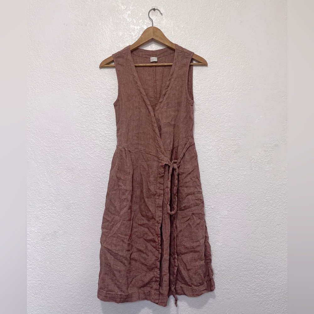 Pink Linen Wrap Dress with POCKETS!